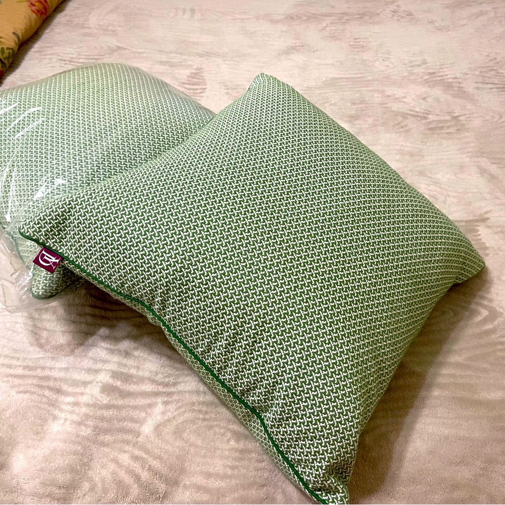 2 Green and White throw pillows-Brand new $25 each